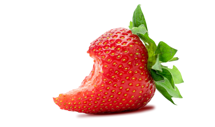 Strawberry with a bite taken out